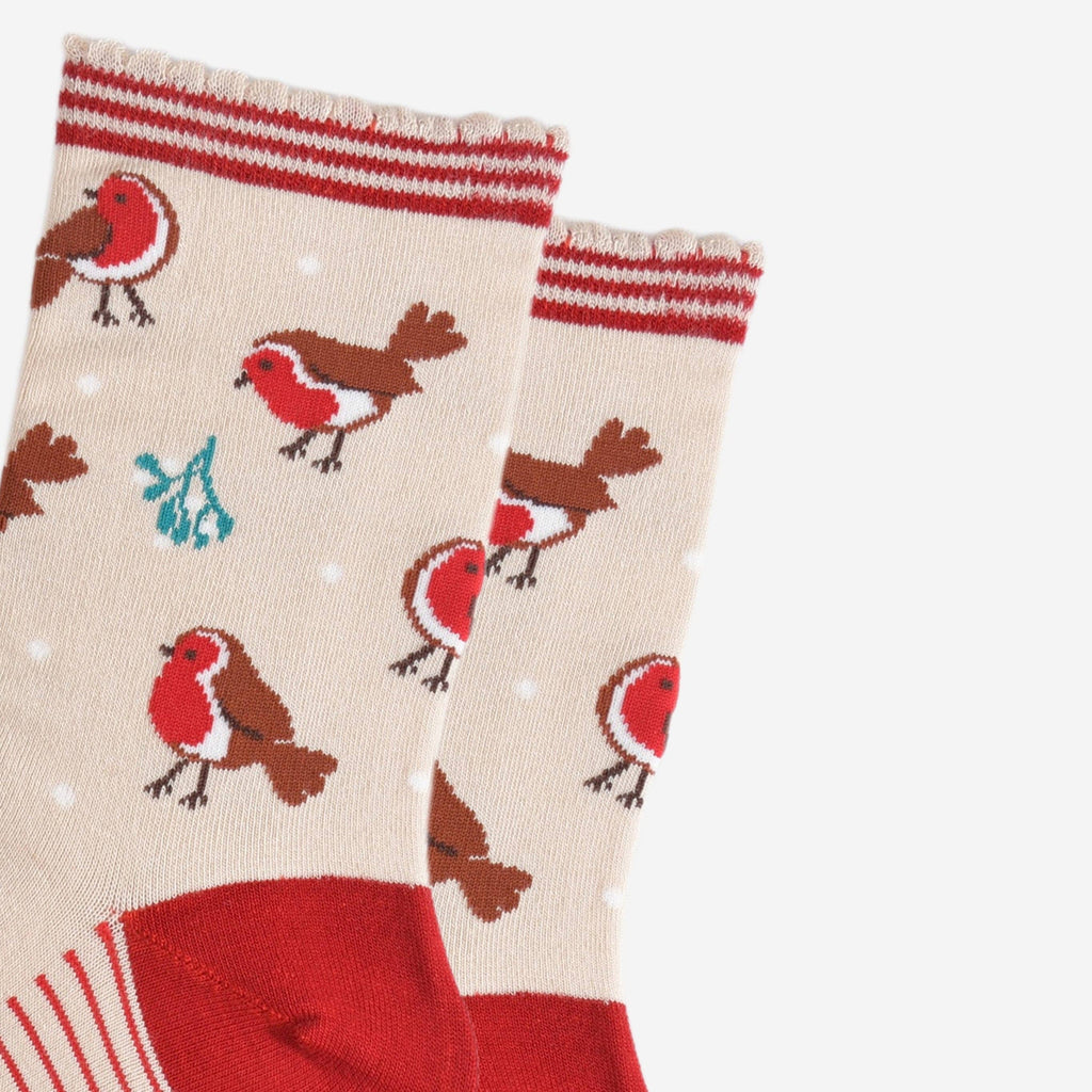 Women's Bamboo Socks - Christmas Robin