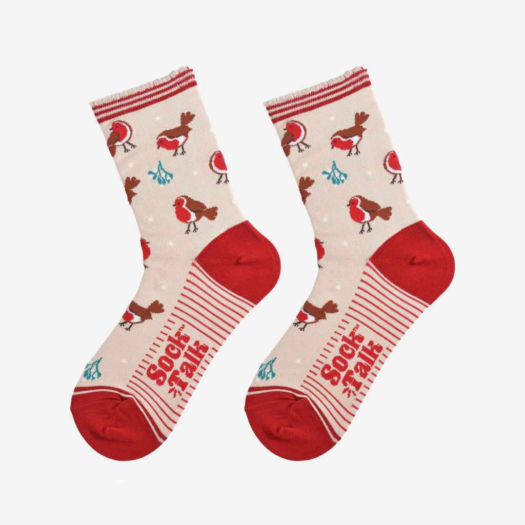 Women's Bamboo Socks - Christmas Robin