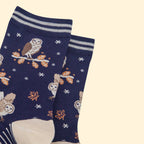 Women's Bamboo Socks - Barn Owls (Navy)