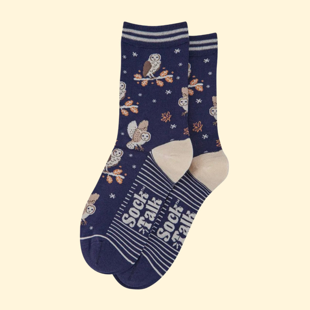 Women's Bamboo Socks - Barn Owls (Navy)