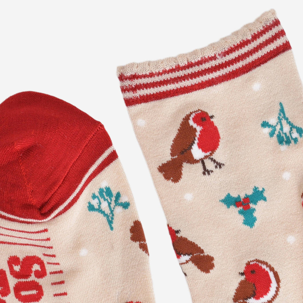 Women's Bamboo Socks - Christmas Robin