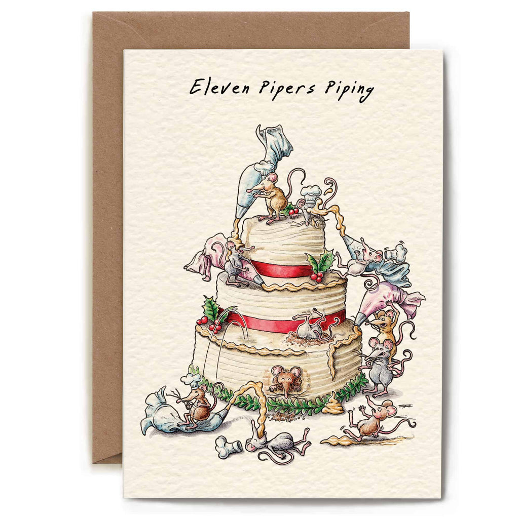 Eleven Pipers Piping Christmas Card
