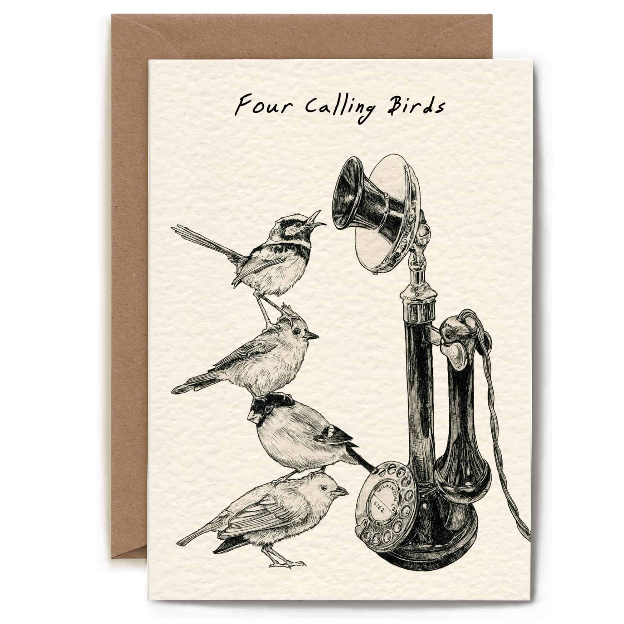 Four Calling Birds Christmas Card