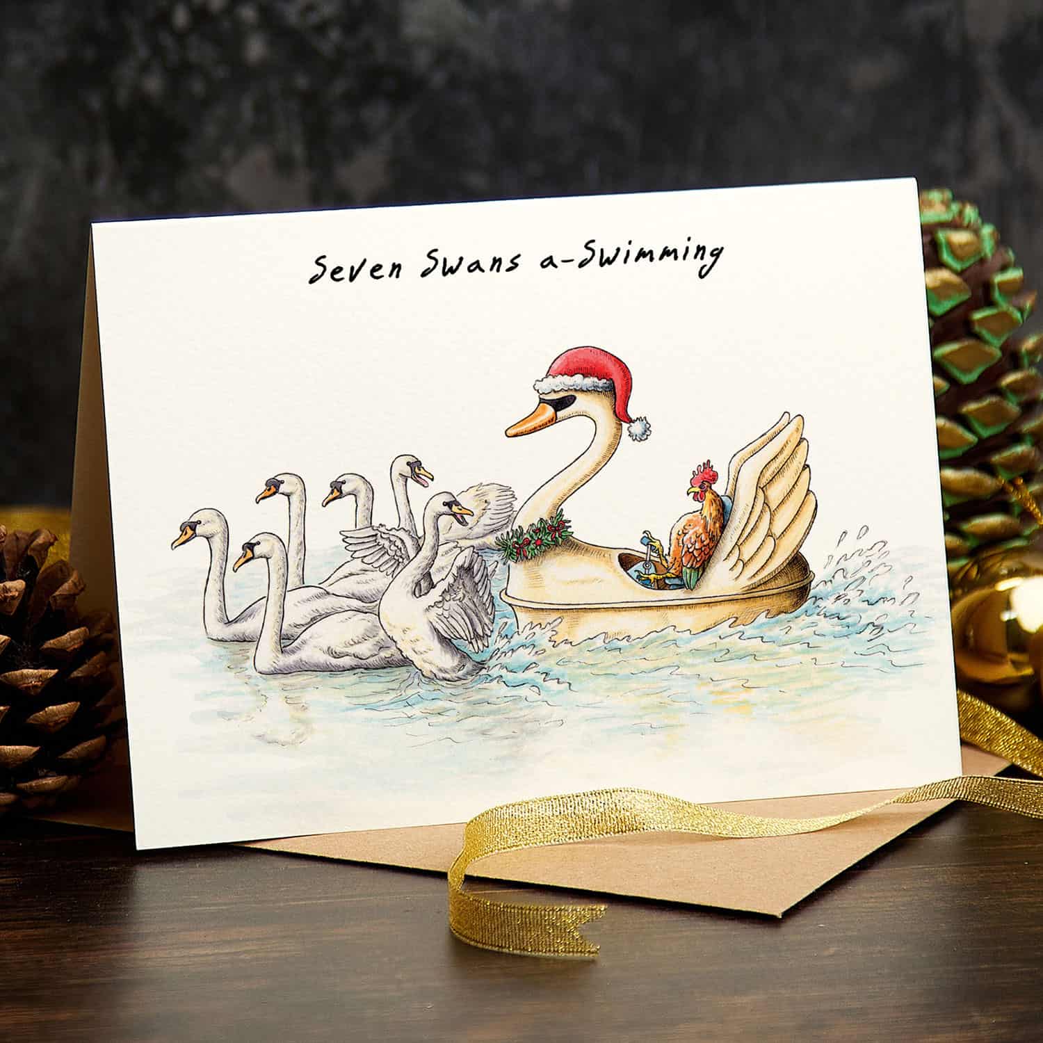 Seven Swans a-Swimming Christmas Card