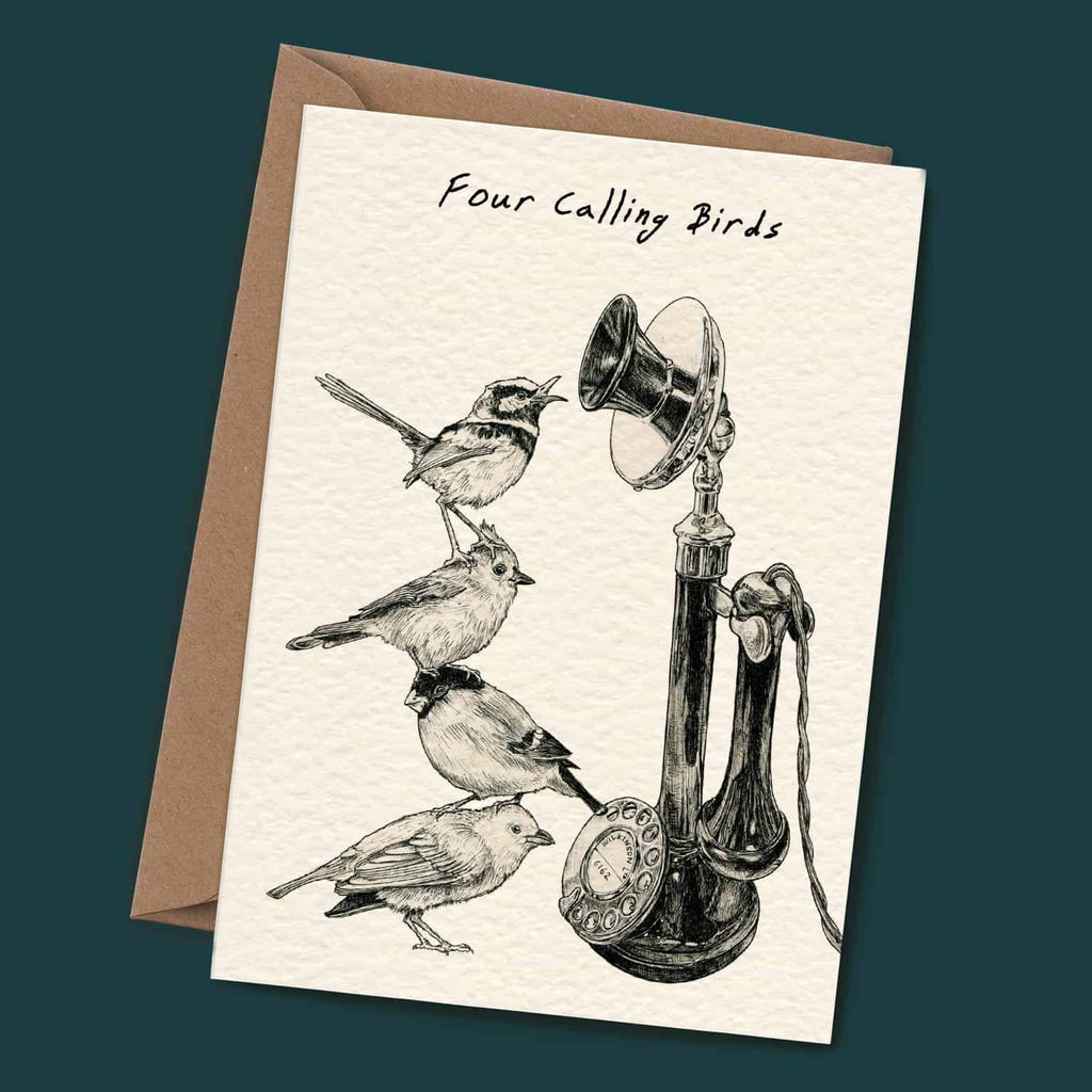 Four Calling Birds Christmas Card