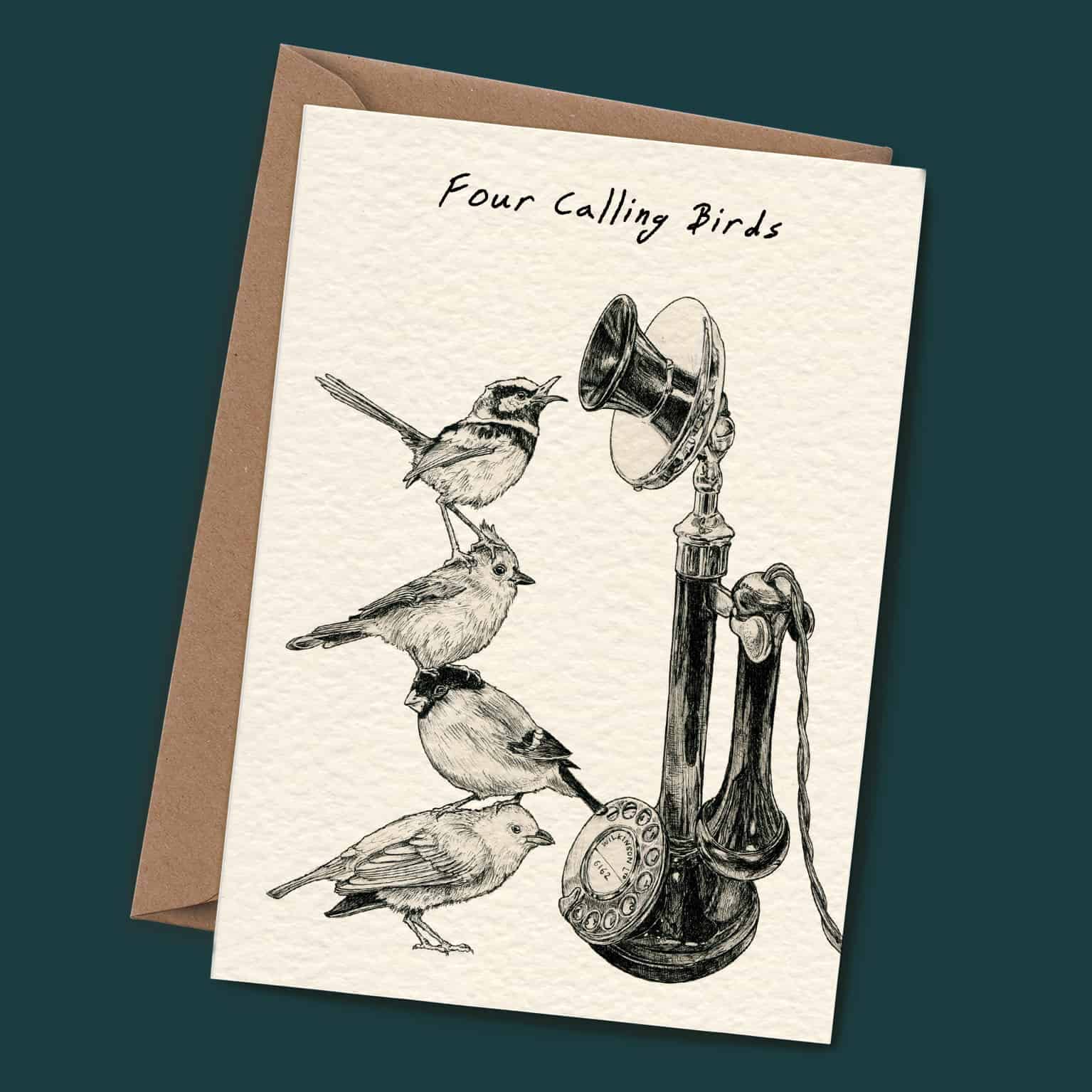 Four Calling Birds Christmas Card