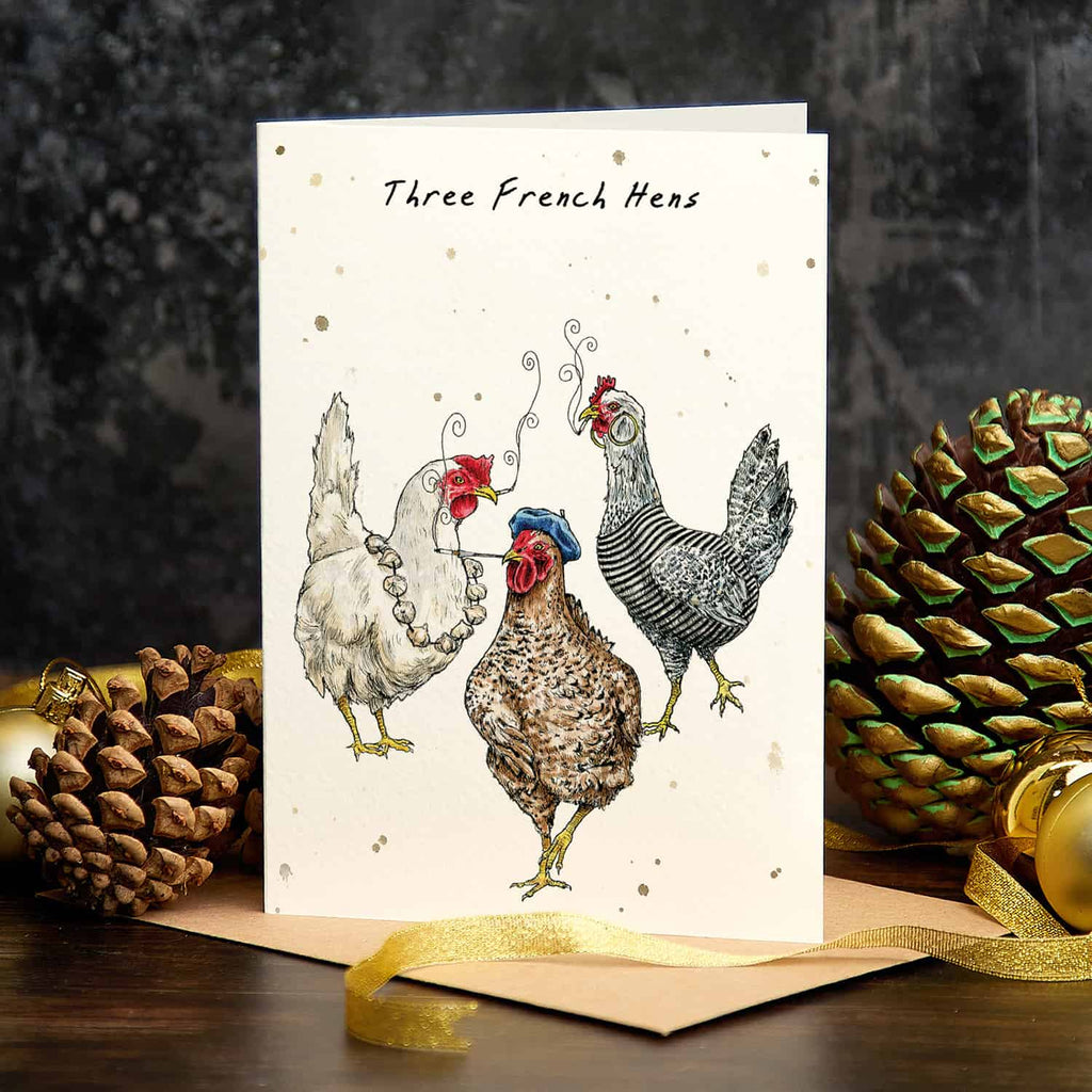 Three French Hens Christmas Card