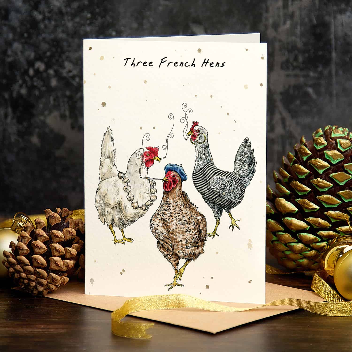 Three French Hens Christmas Card