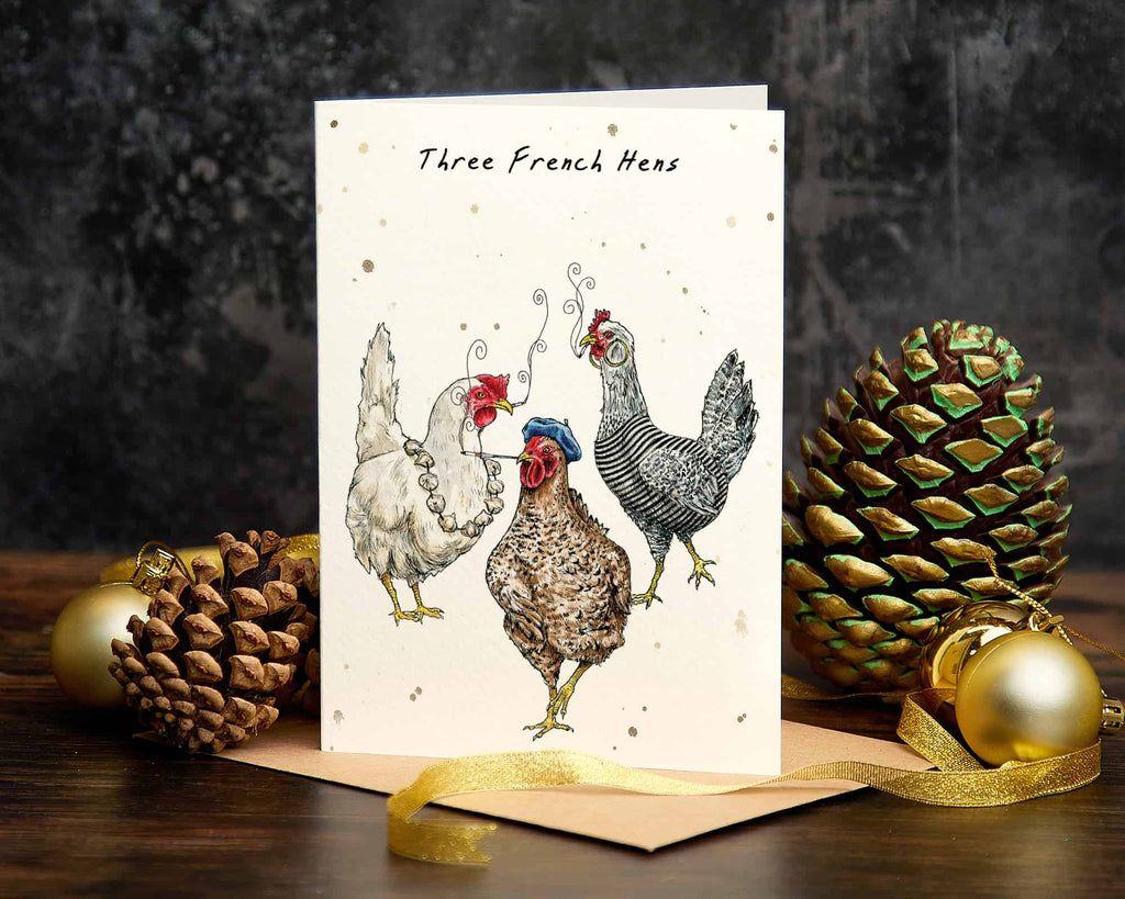 Three French Hens Christmas Card