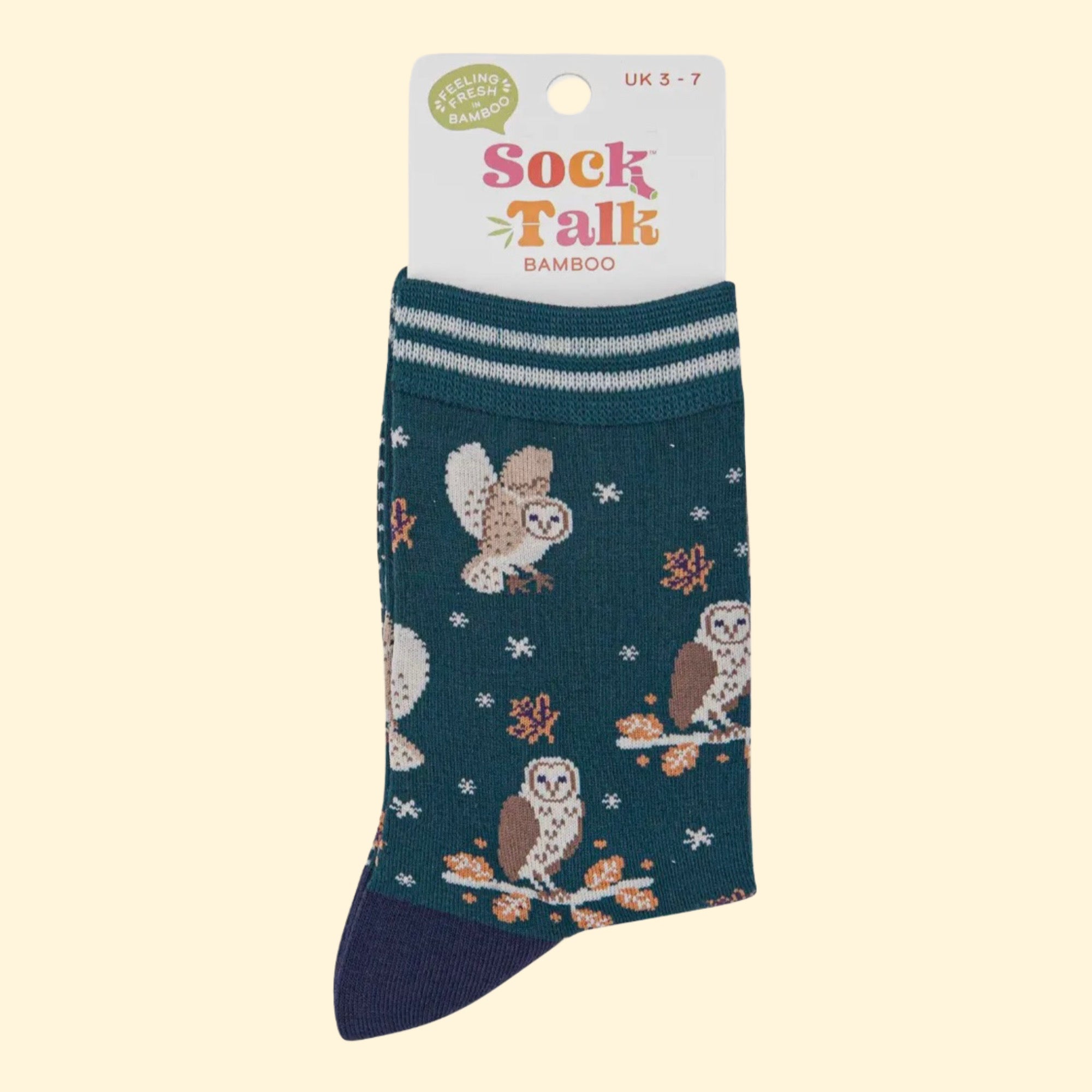Women's Bamboo Socks - Barn Owls (Forest Green)