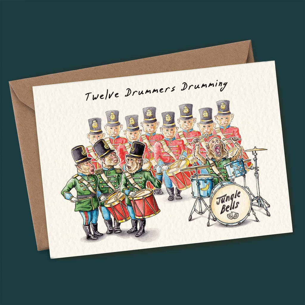 Twelve Drummers Drumming Christmas Card