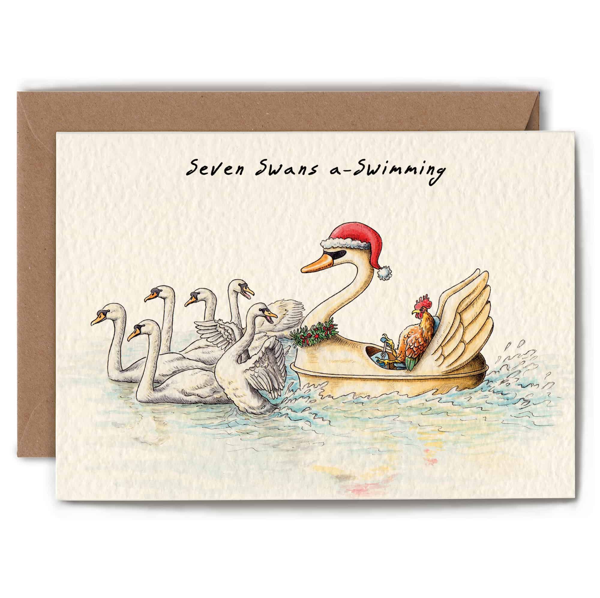 Seven Swans a-Swimming Christmas Card