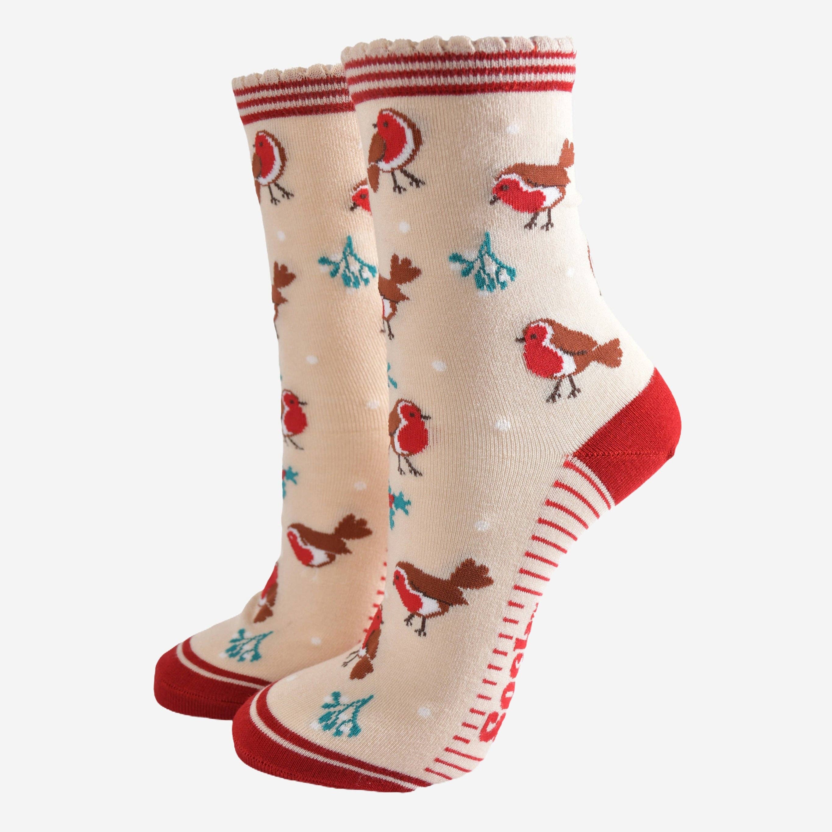 Women's Bamboo Socks - Christmas Robin