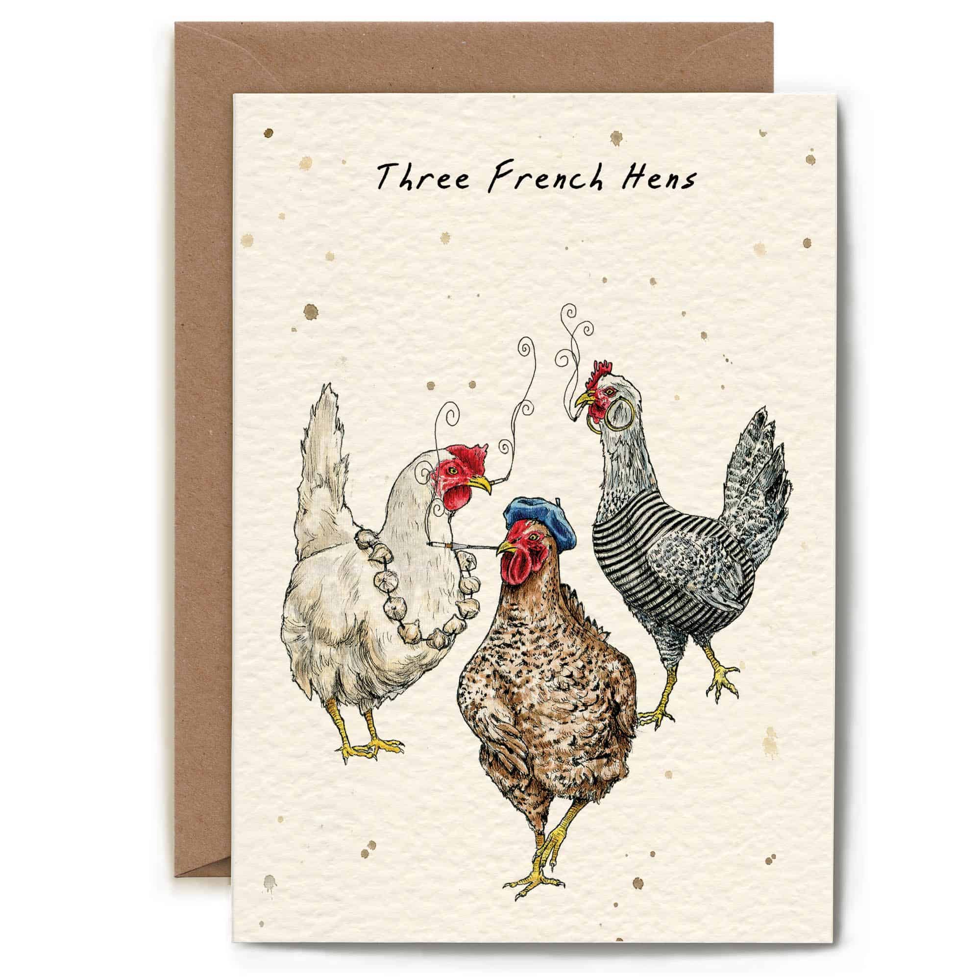 Three French Hens Christmas Card