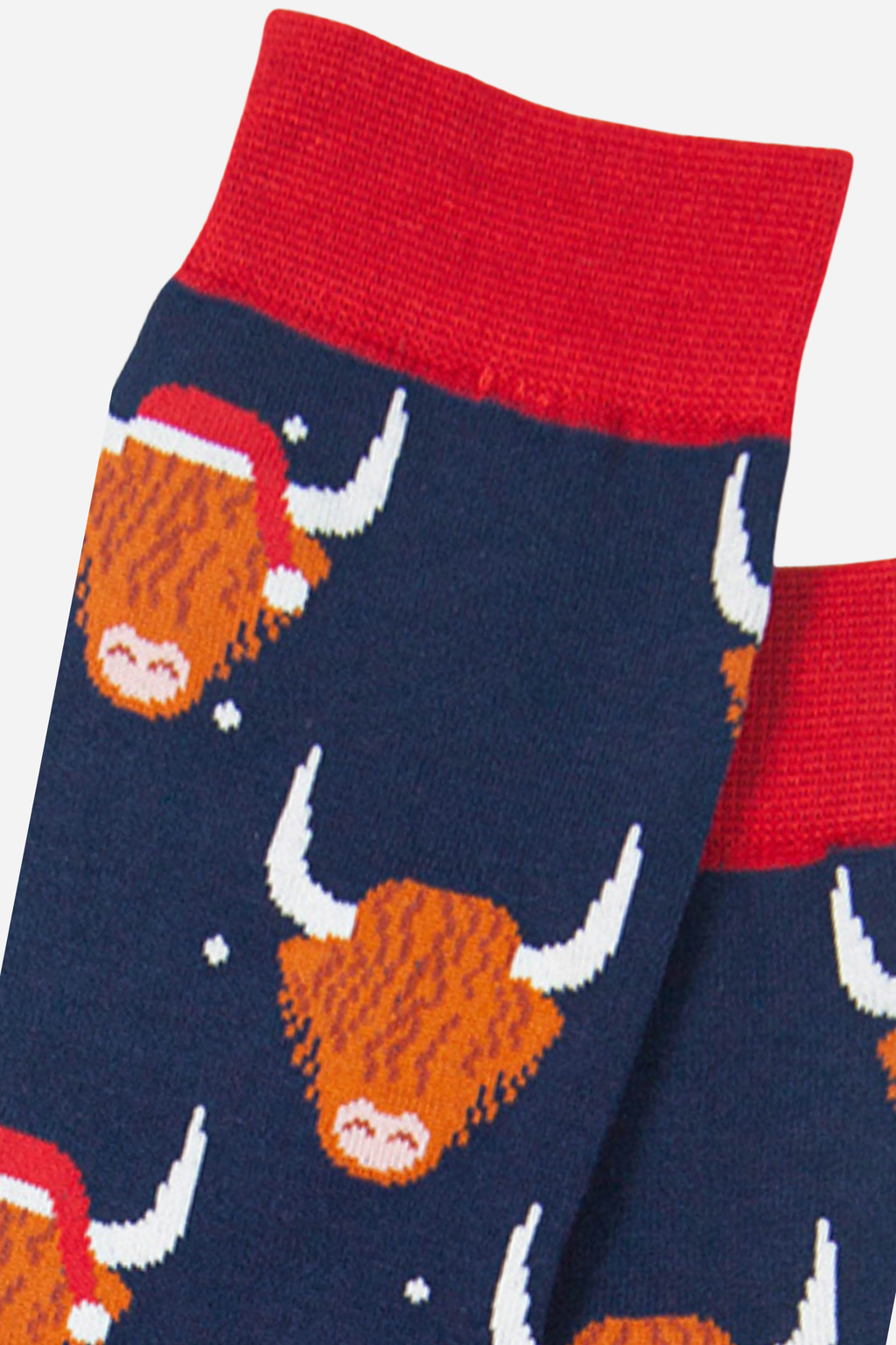 Navy Blue Men's Christmas Highland Cow Print Bamboo Socks
